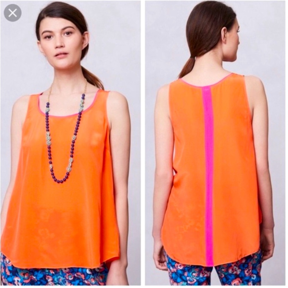 Maeve for Anthropologie Silk Tank in Pink and Orange